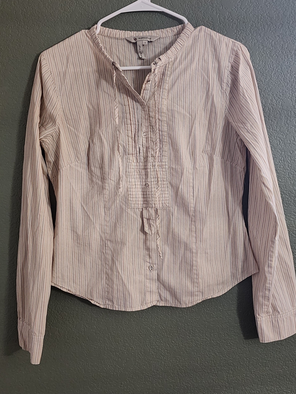BCBGeneration Women's Striped Ruffle Trim Button Front Blouse Size 6